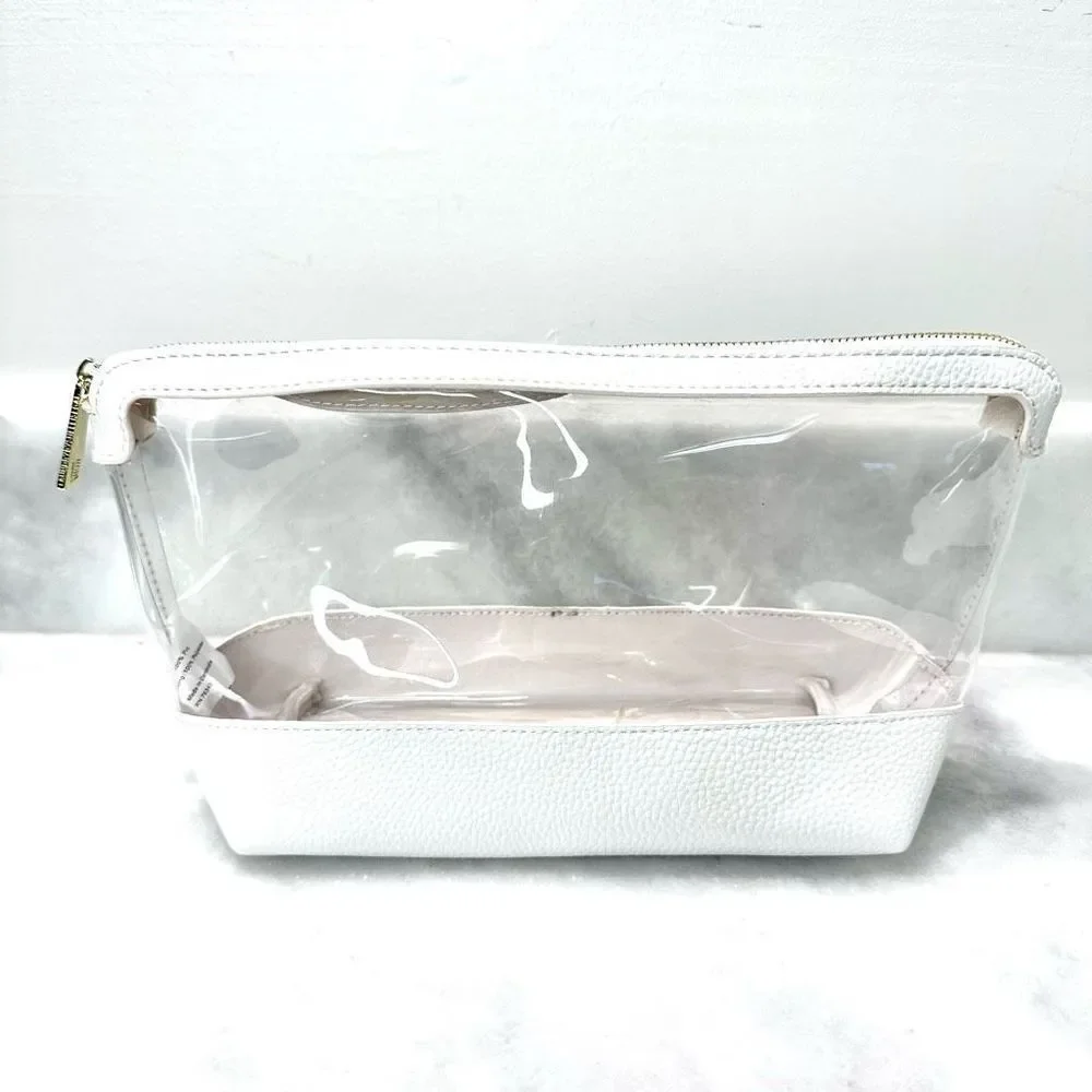 NWT Laundry By Shelli Segal Vegan Leather Trim Waterproof Cosmetic Bag White OS